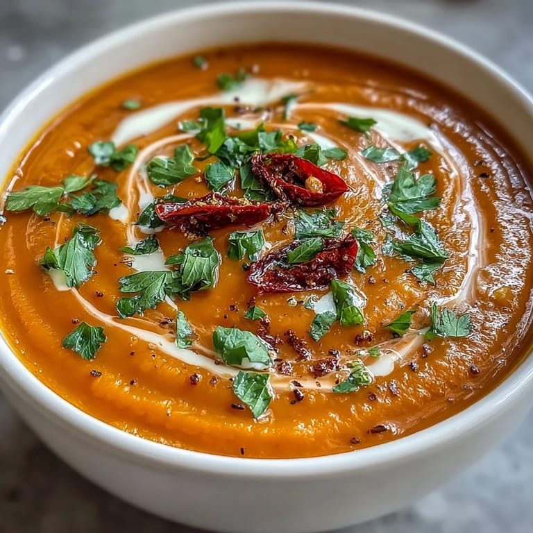 Hearty, vegan Carrot, Celeriac, and Chilli Soup served with a side of gluten-free bread for dipping.