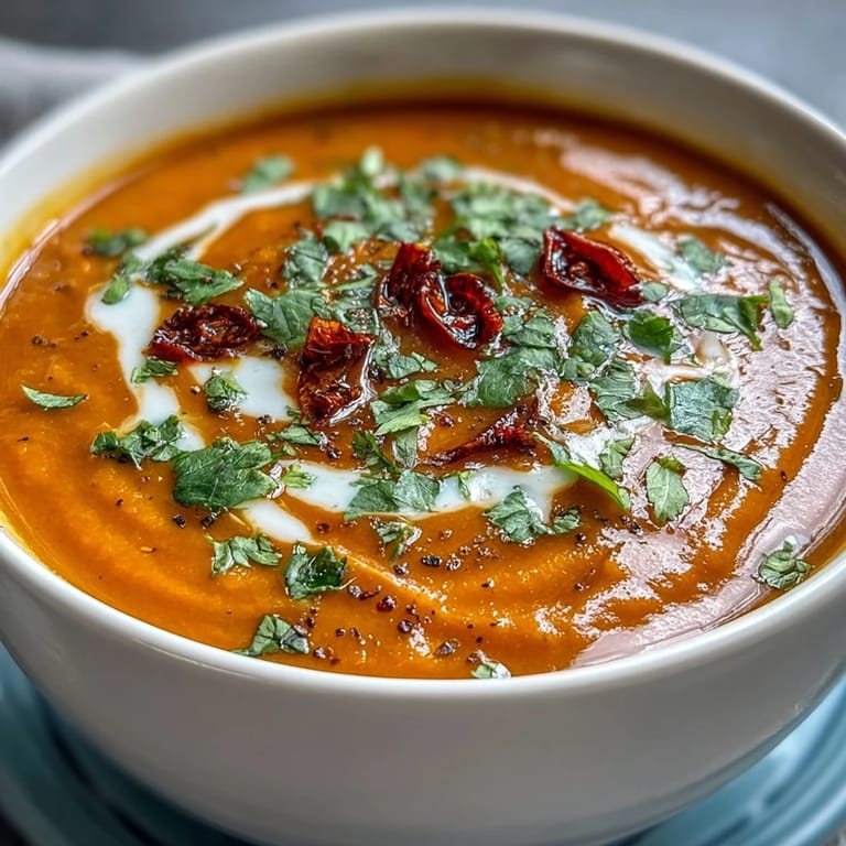 Steaming Carrot, Celeriac, and Chilli Soup in a rustic bowl, featuring vibrant orange hues and finely sliced red chili.