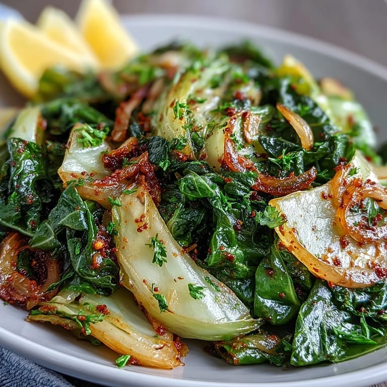 A vibrant skillet of sautéed cabbage with garlic and Mediterranean spices served as a vegan side dish.  