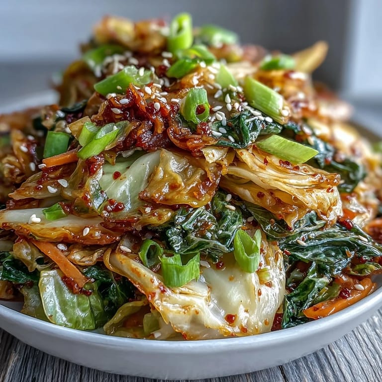 Freshly cooked Hot and Sour Cabbage in a serving dish, highlighting the colorful mix of cabbage and carrots in a glossy sauce.