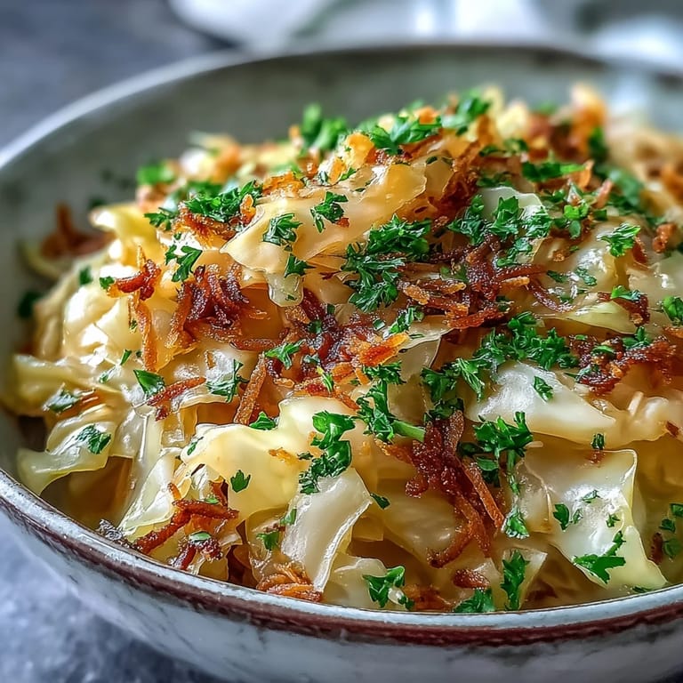 A warm skillet of Coconut Braised Cabbage, garnished with toasted coconut flakes, paired with fluffy rice and lime wedges.