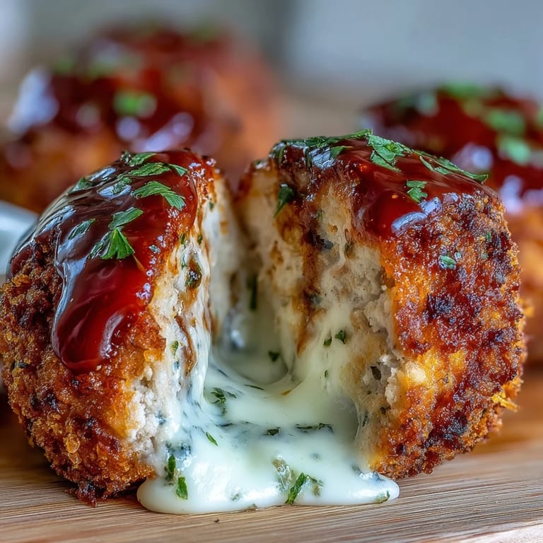 Freshly baked Buffalo Chicken Bacon Mozzarella Bombs served hot, garnished with herbs and a side of blue cheese dip.