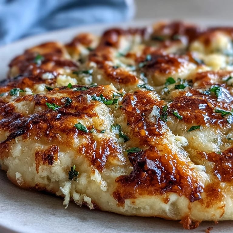 Two pieces of fluffy The Best Easy Garlic Naan Bread served beside a steaming bowl of curry, perfect for scooping up sauce.