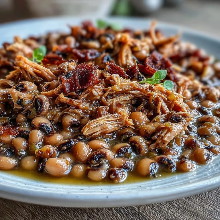 Savory Crock-Pot Black-Eyed Peas with Smoked Turkey served hot with a side of cornbread.