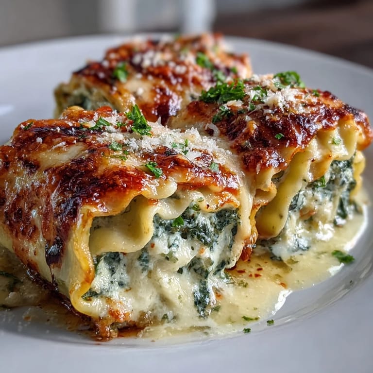 Close-up of Garlic Butter Lasagna Roll-Ups revealing spiraled noodles, creamy ricotta, and melted mozzarella on a rustic table setting.