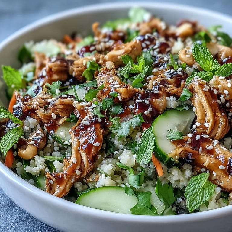 Bright lime wedges and fresh cilantro highlight the vibrant colors in this Asian Sesame Chicken Couscous Salad.
