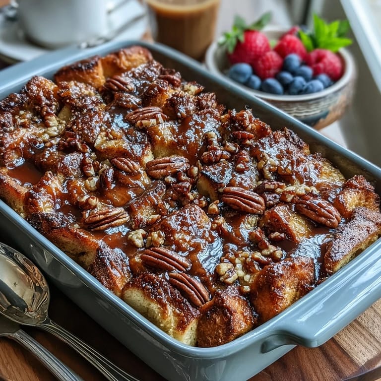 Perfect for a brunch table, the Caramel Cream Cheese French Toast Casserole glistens with rich, sweet topping.