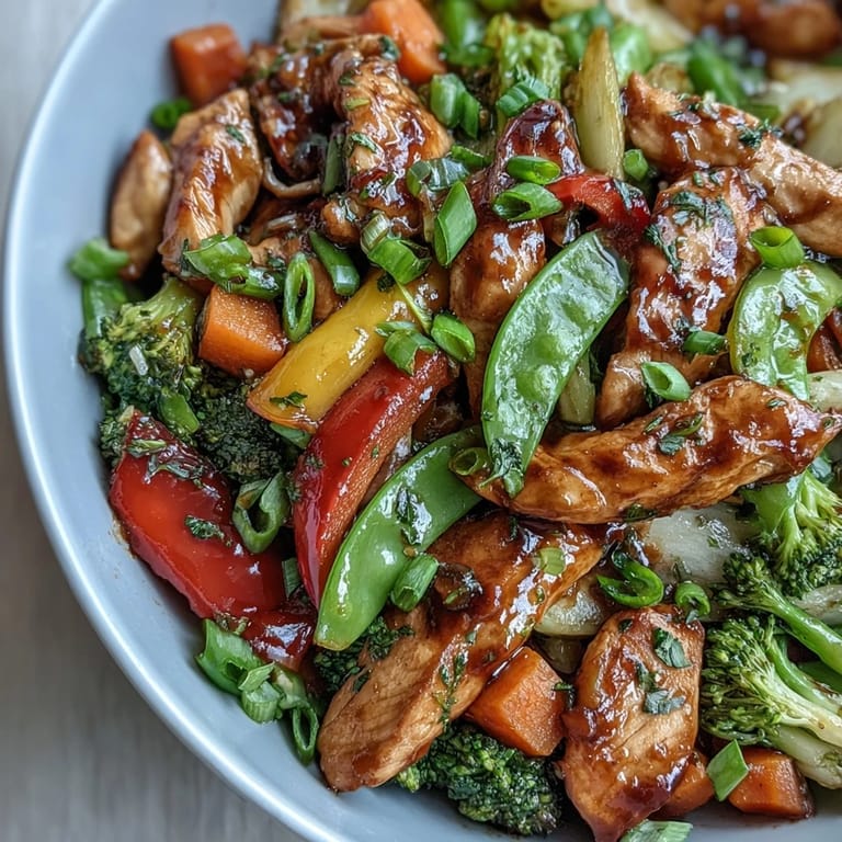 Steaming High-Protein Chicken and Veggie Stir-Fry in a wok, tossed with colorful peppers and broccoli.