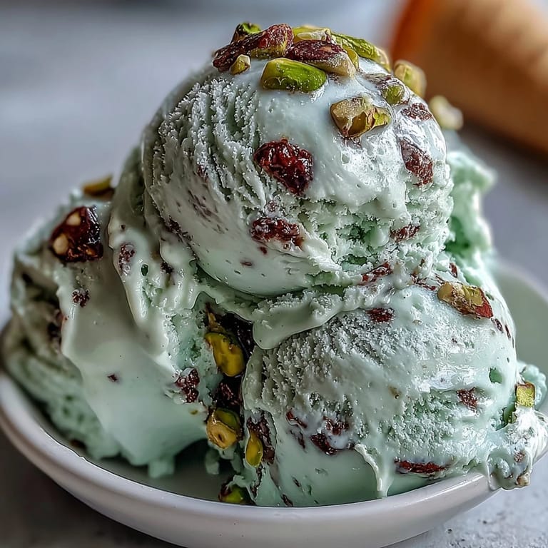 Homemade pistachio gelato swirled with rich nutty flavor, perfect for cooling down on a warm summer day.  