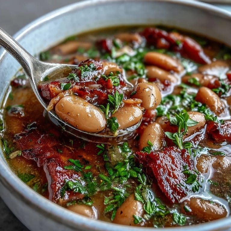 Hearty ham bone bean soup with smoky paprika, featuring a rich broth and hearty vegetables in a rustic bowl.