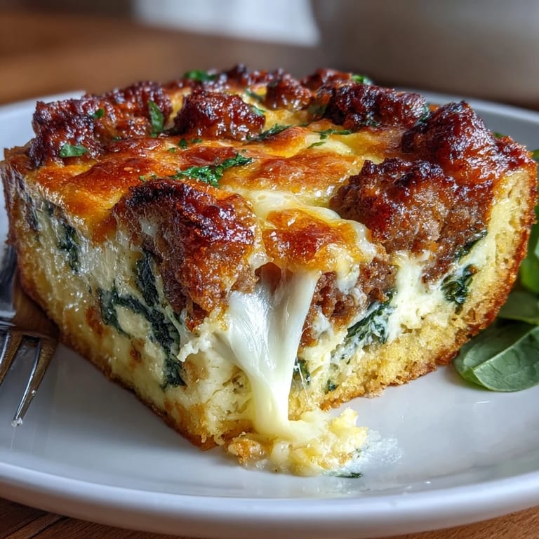 Fluffy eggs, tender spinach, and rich sausage baked together for a satisfying keto-friendly breakfast meal prep option.  