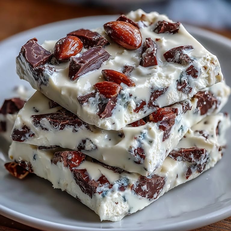 Protein-packed frozen treat featuring cottage cheese cookie dough bark with crunchy chocolate chips and almond flour.  