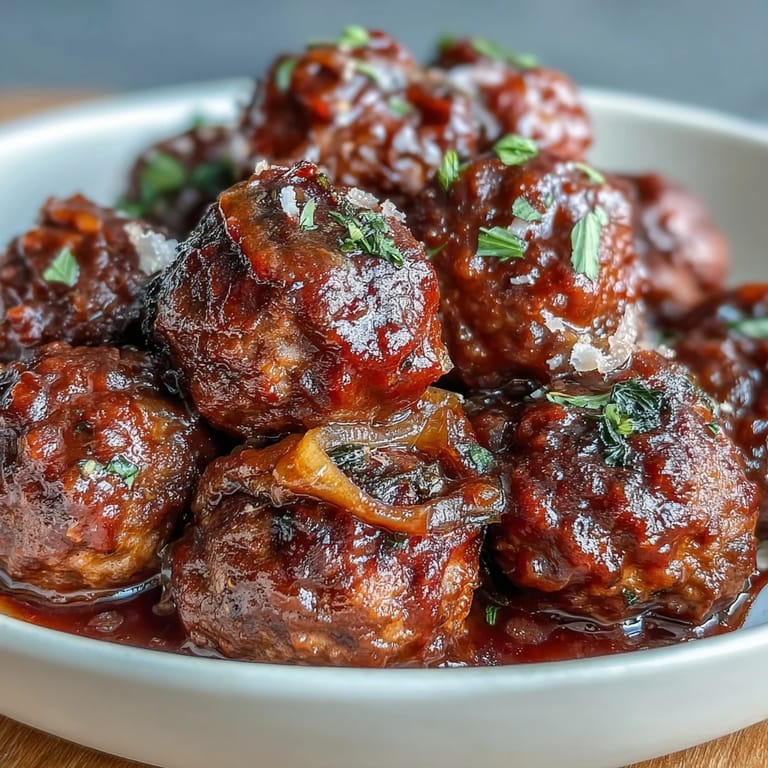 Tender, juicy meatballs in a savory tomato sauce, ideal for effortless entertaining or a cozy family dinner.  
