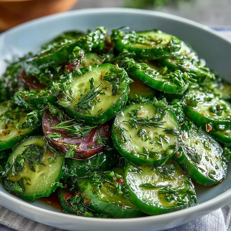 Bright cucumber radish salad with dill vinaigrette, fresh garden vegetables tossed in zesty herb dressing for a healthy appetizer.