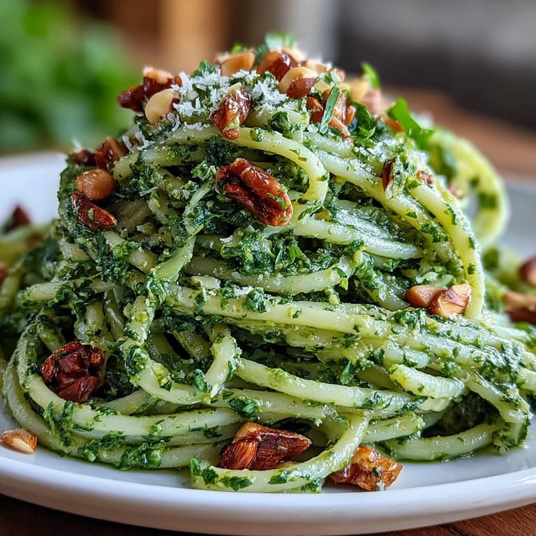 Creamy Dandelion Pesto with Garlic and Pine Nuts, served with a drizzle of olive oil and toasted pine nuts on top.