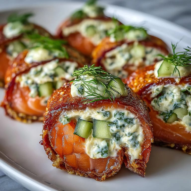 Creamy dill-infused cheese, crisp cucumber, and smoked salmon wrapped in flour tortillas, sliced into beautiful pinwheels.