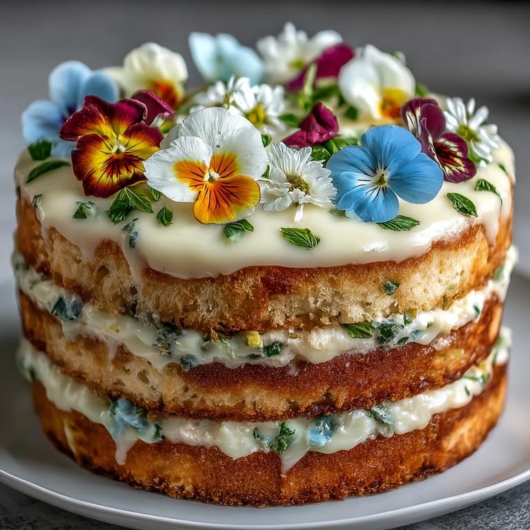 1. Delicate Spring Cake adorned with pressed edible flowers and layers of tangy lemon curd, perfect for celebrations.