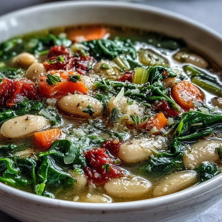 Rustic Italian-inspired white bean and spinach soup, perfect for a light vegetarian dinner.