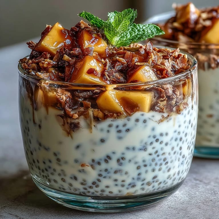 Luscious vegan chia pudding layered with ripe mango and lime juice, perfect for a healthy dessert or refreshing snack.