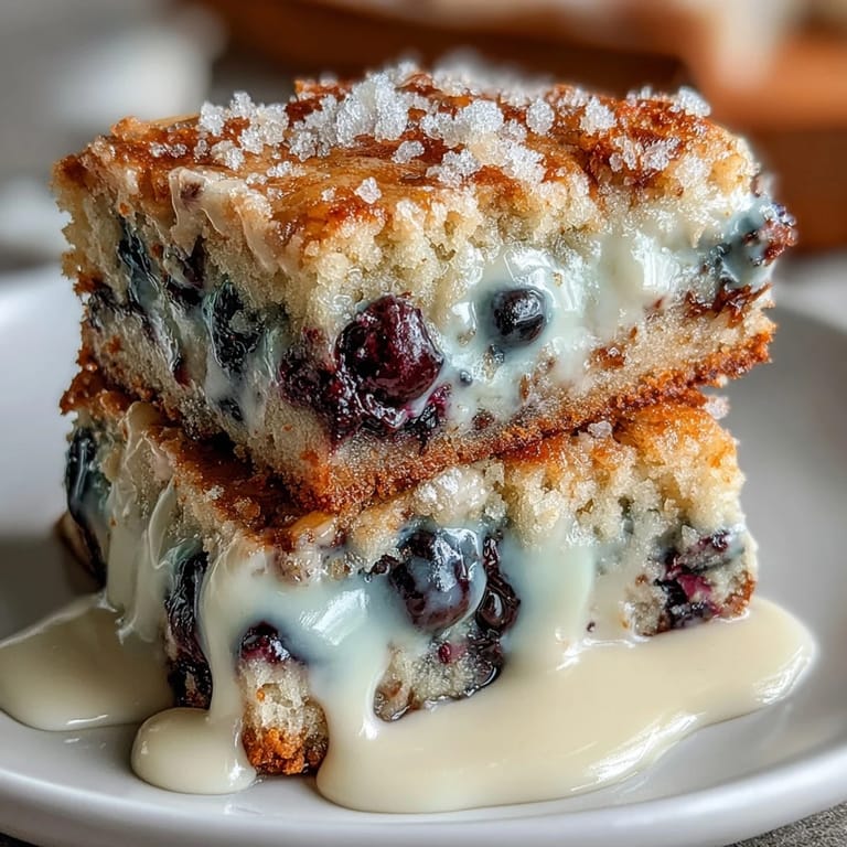 Decadent White Chocolate Lemon Blueberry Blondies, showcasing plump berries and rich creamy chunks.
