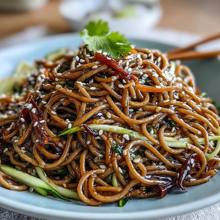 Refreshing soba noodle salad, chilled and tossed with tangy sesame ginger dressing.