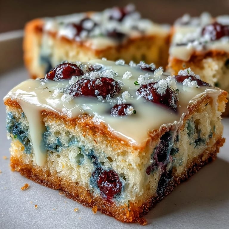 Golden-brown White Chocolate Lemon Blueberry Blondies, perfectly sliced and ready to enjoy.