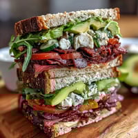 Colorful deli sandwich board loaded with smoked turkey, honey ham, roast beef, cheeses, and fresh veggies for customizable sandwiches.