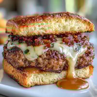 Juicy smash burger with crispy edges, melted cheese, and creamy secret sauce on a toasted bun, perfect for diner-style cravings.