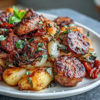 Sheet pan gnocchi with sausage and peppers features golden crisped gnocchi, juicy sausage, and roasted sweet peppers for an easy 30-minute dinner.  