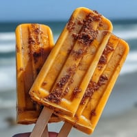 Spicy mango chamoy popsicles with tajin, swirled perfection on a hot summer day.